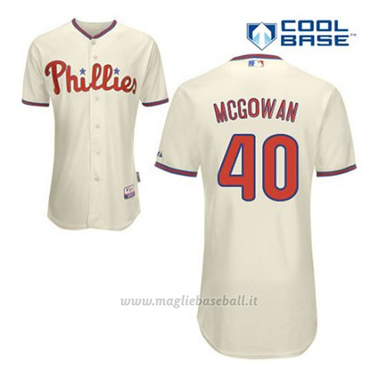 Maglia Baseball Uomo Philadelphia Phillies Dustin Mcgowan 40 Crema Alterner Cool Base